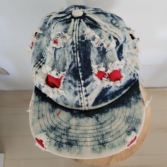 ROST denim hat snap back with distress by design adjustable size - Picture 2 of 14